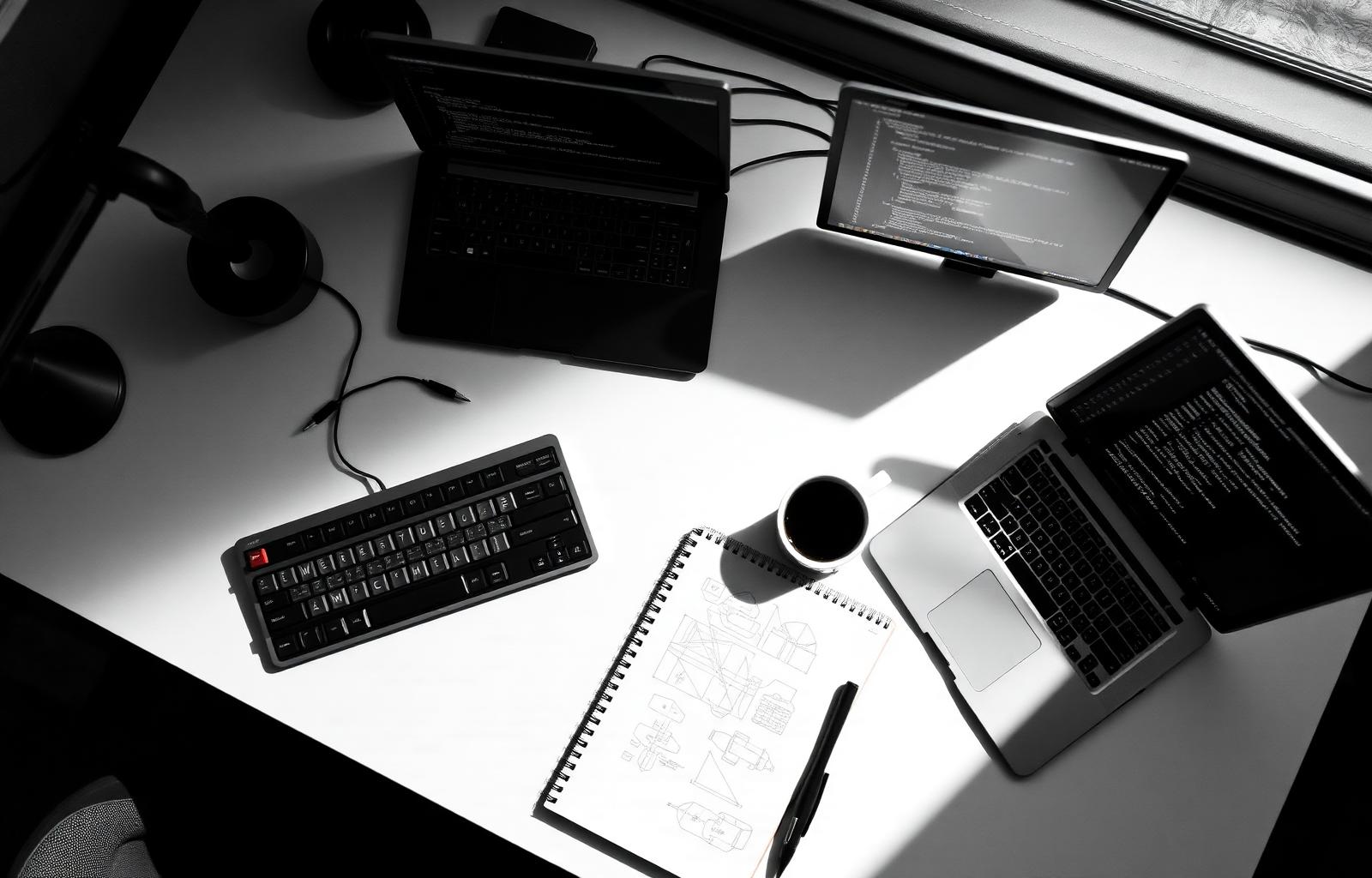 Engineer workspace with code and notebook